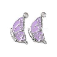 304 Stainless Steel with Enamel Charms, Butterfly Charm, Stainless Steel Color, Medium Orchid, 14.5x9x2mm, Hole: 1.6mm(STAS-L022-400P-02)