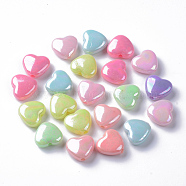 Opaque Acrylic Beads, AB Color Plated, Heart, Mixed Color, 11x12x5mm, Hole: 1.8mm, about 1380pcs/500g(MACR-Q239-003)