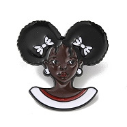 Human Girl Enamel Pins, Black Alloy Brooch for Backpack Clothes, White, 30x30x1.2mm(JEWB-H020-05EB-01)