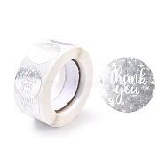 Thank you Stickers Roll, Self-Adhesive Paper Gift Tag Stickers, for Party, Decorative Presents, Flat Round , Silver, 25x0.1mm, about 500pcs/roll(DIY-B045-16E)
