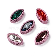 Sew on Rhinestone, Glass Rhinestone, with Brass Findings, Garments Accessories, Horse Eye, Mixed Color, Plum, 17.5x9.5x5.5mm, Hole: 0.8mm(RGLA-P033-D01-08)