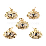 Brass Micro Pave Cubic Zirconia Pendants, Long-Lasting Plated, Cadmium Free & Lead Free, Eye, Real 18K Gold Plated, 12.5x15.5x2.5mm, Hole: 3.4mm(ZIRC-P092-012G-RS)