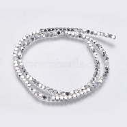 Electroplate Non-magnetic Synthetic Hematite Bead Strands, Faceted, Cube, Platinum Plated, 3x3x3mm, Hole: 0.5mm, about 133pcs/strand, 16 inch(G-K237-08K)