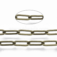 Brass Paperclip Chains, Flat Oval, Drawn Elongated Cable Chains, Soldered, with Spool, Cadmium Free & Nickel Free & Lead Free, Antique Bronze, 11x4.3x0.7mm, about 150.91 Feet(46m)/roll(CHC-S008-001B-AB)