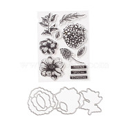 Clear Silicone Stamps and Carbon Steel Cutting Dies Set, for DIY Scrapbooking, Photo Album Decorative, Cards Making, Stamp Sheets, Flower Pattern, Stamps: 11x15x0.3cm; Cutting Dies Stencils: 15.5x16x0.07cm, 2pcs/set(DIY-F105-06)