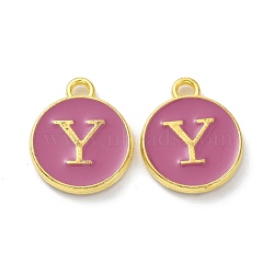 Golden Plated Alloy Enamel Charms, Cadmium Free & Lead Free, Enamelled Sequins, Flamingo, Flat Round with Letter, Letter.Y, 14x12x2mm, Hole: 1.4mm(ENAM-XCP0001-13Y)
