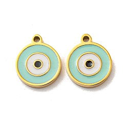 304 Stainless Steel Charms, with Enamel, Evil Eye Charms, Real 14K Gold Plated, Aquamarine, 10x8x1mm, Hole: 1mm(STAS-L022-171G-02)