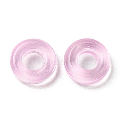 Transparent Glass European Beads, Large Hole Beads, Donut, Pearl Pink, 10x3mm, Hole: 3.0~4.3mm(GLAA-D009-01D)