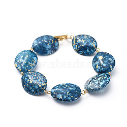Spray Painted Acrylic Beads Bracelets, with Alloy Toggle Clasps and 304 Stainless Steel Eye Pin, Golden, Marine Blue, 8-1/4 inch(21cm)(BJEW-JB04685)