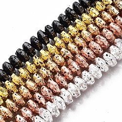 Electroplated Natural Lava Rock Beads Strands, Hexagon, Bumpy, Mixed Color, 6.5x7.5x4mm, Hole: 1.2mm, about 105pcs/strand, 15.75 inch~15.94 inch(40cm~40.5cm)(G-T114-66)