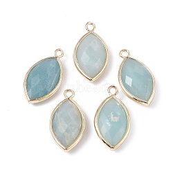 Natural Amazonite Pendants, with Golden Plated Brass Findings, Faceted, Horse Eye, 21.5x11.5x3~5mm, Hole: 1.6mm(X-G-L514-023D)