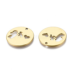 Rack Plating 304 Stainless Steel Pendants, Flat Round with Bat, Real 18K Gold Plated, 25x1mm, Hole: 2mm(STAS-N098-073LG)