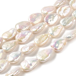 Natural Baroque Pearl Keshi Pearl Beads Strands, Cultured Freshwater Pearl, Teardrop, Grade 4A+, Old Lace, 13.5~14x9~10x4~6mm, Hole: 0.7mm, about 30~31pcs/strand, 15.87~15.98''(40.3~40.6cm)(PEAR-E016-017)