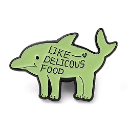 Green Series Composite Animal Enamel Pins, Electrophoresis Black Alloy Brooches, Word Like Delicious Food, Dolphin Dog, 21x29x1mm(JEWB-E027-03EB-02)