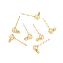 304 Stainless Steel Ball Post Stud Earring Findings, with Loop and 316 Surgical Stainless Steel Pin, Golden, 15x7x4mm, Pin: 0.8mm(X-STAS-Z035-01G-H)