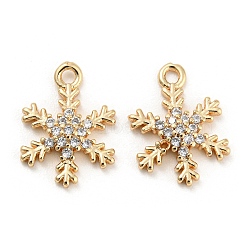 Brass Micro Cubic Zirconia Charms, Snowflake, Real 18K Gold Plated, 14x10x2.5mm, Hole: 1.2mm(KK-Q789-33G)