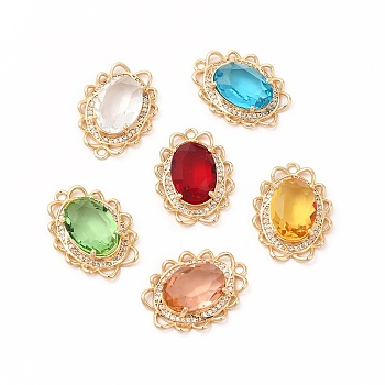 Brass with K9 Glass Charms, Golden, Oval Charms, Mixed Color, 24x17.5x5.5mm, Hole: 1.6mm