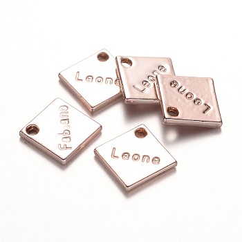 Cadmium Free & Nickel Free & Lead Free Alloy Rhombus Charms, Long-Lasting Plated, with Words, Rose Gold, 14.5x14.5x2mm, Hole: 2mm