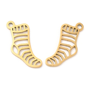 Ion Plating(IP) 316L Surgical Stainless Steel Pendants, Laser Cut, Stockings Charm, Real 18K Gold Plated, 18x8x1mm, Hole: 1.4mm