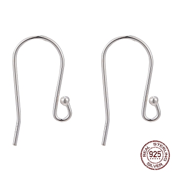 Sterling Silver Earring Hooks, Silver, 25x15mm, Hole: 2mm, Pin: 0.8mm
