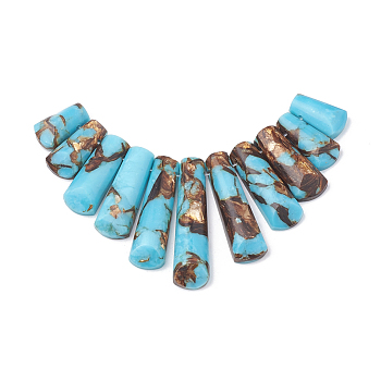 Assembled Bronzite and Synthetic Turquoise Beads Strands, Graduated Fan Pendants, Focal Beads, 15~39.5x9~10x5~6mm, Hole: 1.2mm, 11pcs/set, 3.93 inch/strand