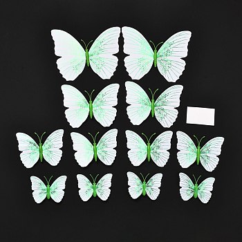 PVC Plastic Artificial 3D Butterfly Decorations, with Adhesive Sticker and Magnet, for Fridge Magnets or Wall Decorations, Lawn Green, 45~95x57~118x5mm, 12pcs/bag
