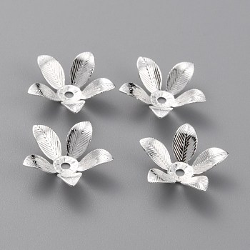 Brass Bead Cap, Long-Lasting Plated, 5-Petal Flower, 925 Sterling Silver Plated, 14x3mm, Hole: 1.5mm