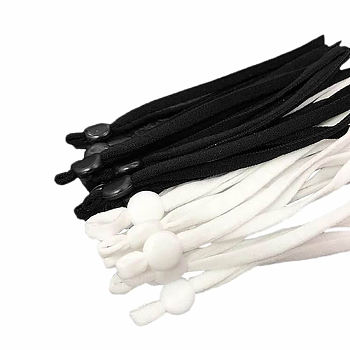 Gorgecraft Hollow Flat Nylon Elastic Band, Mouth Cover Earloop Cord, with Plastic Adjustment Lanyard Buckle, DIY Mouth Cover Material, Black & White, 10cm, 100pcs/set