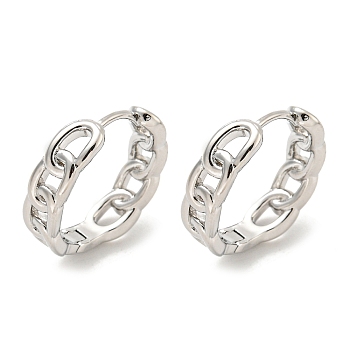 Chain-Shaped Brass Hoop Earrings, Real Platinum Plated, 17x5mm