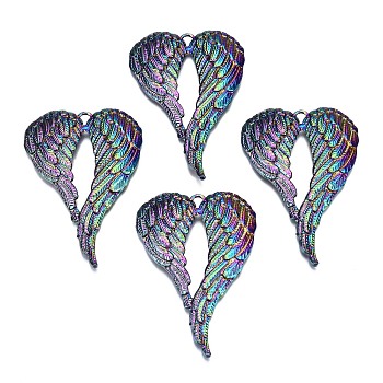 Alloy Big Pendants, Cadmium Free & Nickel Free & Lead Free, Heart with Wing, Rainbow Color, 68x46.5x4.5mm, Hole: 3mm