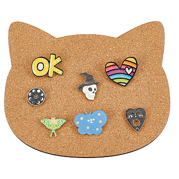 Wall Mounted Brooch Jewelry Display Cork Tray, Enamel Pins Collection Display Board Holder with Alloy Hook, Cat Shape, 170x198x10mm