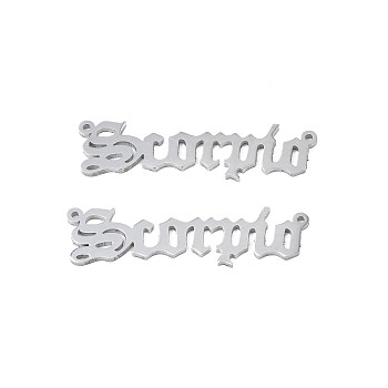 304 Stainless Steel Connector Charms, Word, Scorpio, 8x31x1mm, Hole: 0.8mm