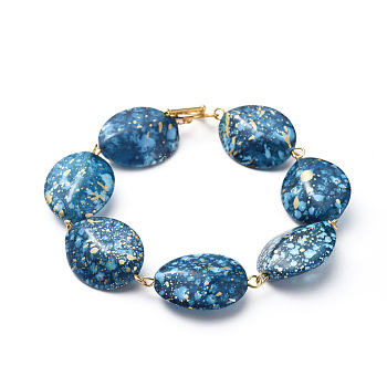 Spray Painted Acrylic Beads Bracelets, with Alloy Toggle Clasps and 304 Stainless Steel Eye Pin, Golden, Marine Blue, 8-1/4 inch(21cm)