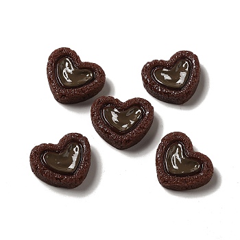Opaque Resin Biscuit Decoden Cabochons, Imitation Food, Cookies, Coconut Brown, Heart, 16.5x19.5x6mm