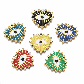 304 Stainless Steel Pendants, with Enamel, Heart with Eye, Golden, Mixed Color, 19.5x20x1.5mm, Hole: 1.2mm
