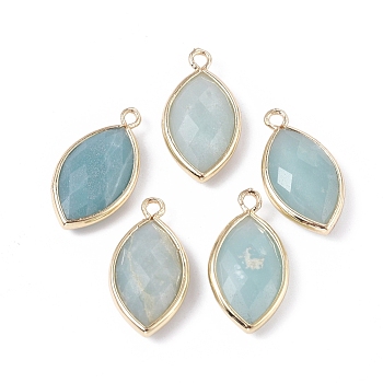 Natural Amazonite Pendants, with Golden Plated Brass Findings, Faceted, Horse Eye, 21.5x11.5x3~5mm, Hole: 1.6mm