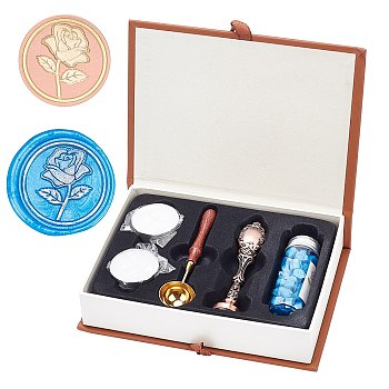 Wax Seal Stamp Set, with Brass Head & Handle, Spool, Candles & Wax, for Invitations Cards Letters Envelope, Retro Gift Box, Mixed Color, 0.9~11.6x0.9~3.75x0.5~1.5cm, 5pcs/box