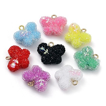 Druzy Resin Pendants, Butterfly Charms with Rack Plating Golden Tone Brass Loops, Mixed Color, 20.5x24x8mm, Hole: 2mm