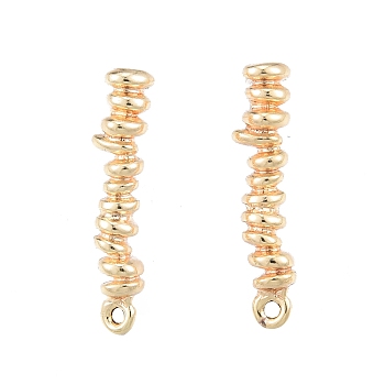 Brass Stud Earring Findings, with Horizontal Loops, Twist Column, Real 18K Gold Plated, 21.5~21.6x4.7~4.8mm, Hole: 1mm, Pin: 0.7mm