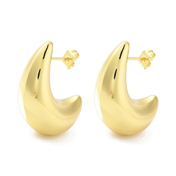 Brass Stud Earrings, Half Hoop Earrings, Real 18K Gold Plated, 32x13mm