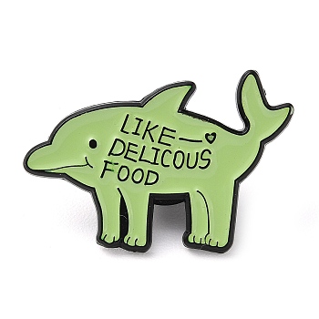 Green Series Composite Animal Enamel Pins, Electrophoresis Black Alloy Brooches, Word Like Delicious Food, Dolphin Dog, 21x29x1mm