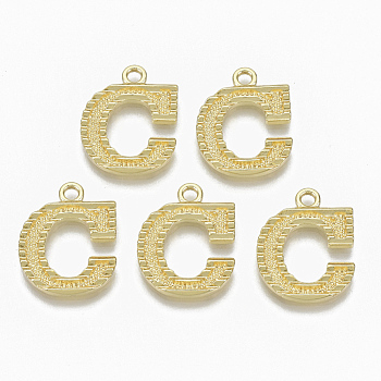 Alloy Pendants, Cadmium Free & Nickel Free & Lead Free, Initial Letter, Real 18K Gold Plated, Initial Letter.C, 20.5x17x2mm, Hole: 2mm