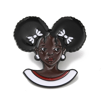 Human Girl Enamel Pins, Black Alloy Brooch for Backpack Clothes, White, 30x30x1.2mm