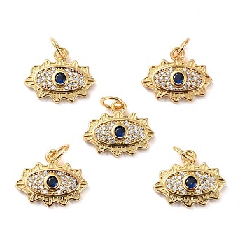 Brass Micro Pave Cubic Zirconia Pendants, Long-Lasting Plated, Cadmium Free & Lead Free, Eye, Real 18K Gold Plated, 12.5x15.5x2.5mm, Hole: 3.4mm