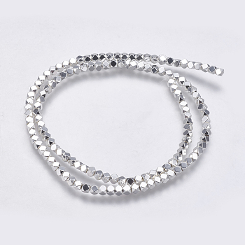Electroplate Non-magnetic Synthetic Hematite Bead Strands, Faceted, Cube, Platinum Plated, 3x3x3mm, Hole: 0.5mm, about 133pcs/strand, 16 inch