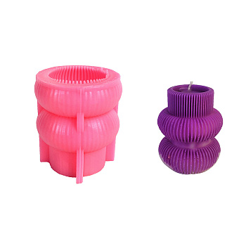 Ribbed Pillar Geometry Scented Candle Silicone Molds, Candle Making Molds, Aromatherapy Candle Molds, Hot Pink, 6.3x7.5cm