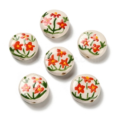 Flower Theme Printed Handmade Porcelain Beads(X1-LAMP-D303-06C-03)-1