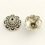 Tibetan Style Zinc Alloy Flower Bead Caps, Multi-Petal, Antique Silver, 14x6mm, Hole: 2mm(X-TIBE-Q033-36)