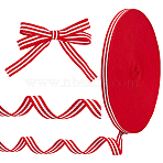 Polyester Stripe Ribbons, Garment Accessories, White, Red, 3/8 inch(10mm)(OCOR-WH0045-12B)