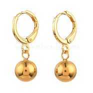 Brass Huggie Hoop Earring, with Round 304 Stainless Steel Charms, Golden, 24mm, Pin: 0.7mm(EJEW-JE04212-01)
